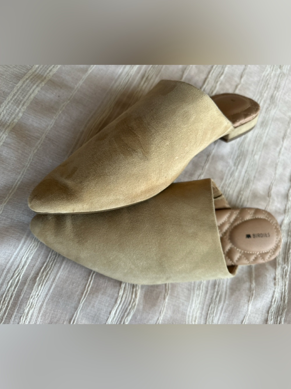 BIRDIES The Lark Tan Suede Pointed Toe Mule Flats Size 8.5
